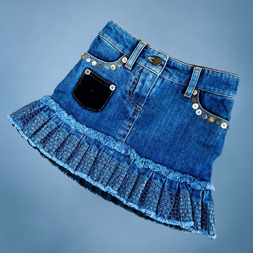 EUC Louis Vuitton Toddler Blue Denim Pleated Skirt